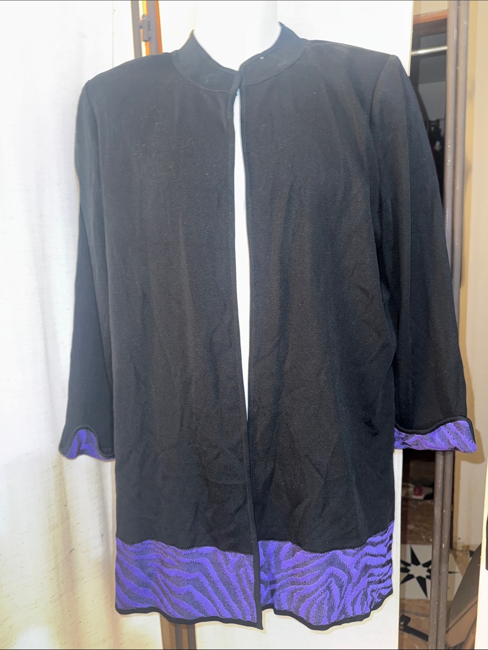 Ming Wang Black Travel Blazer Jacket 1x Purple Zebra Trim